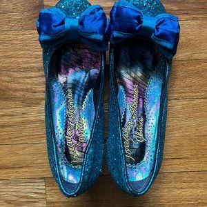 Irregular Choice Iconic Ban Joe Heel, Size 38 (Size 7), Bright Blue Glitter, Bow